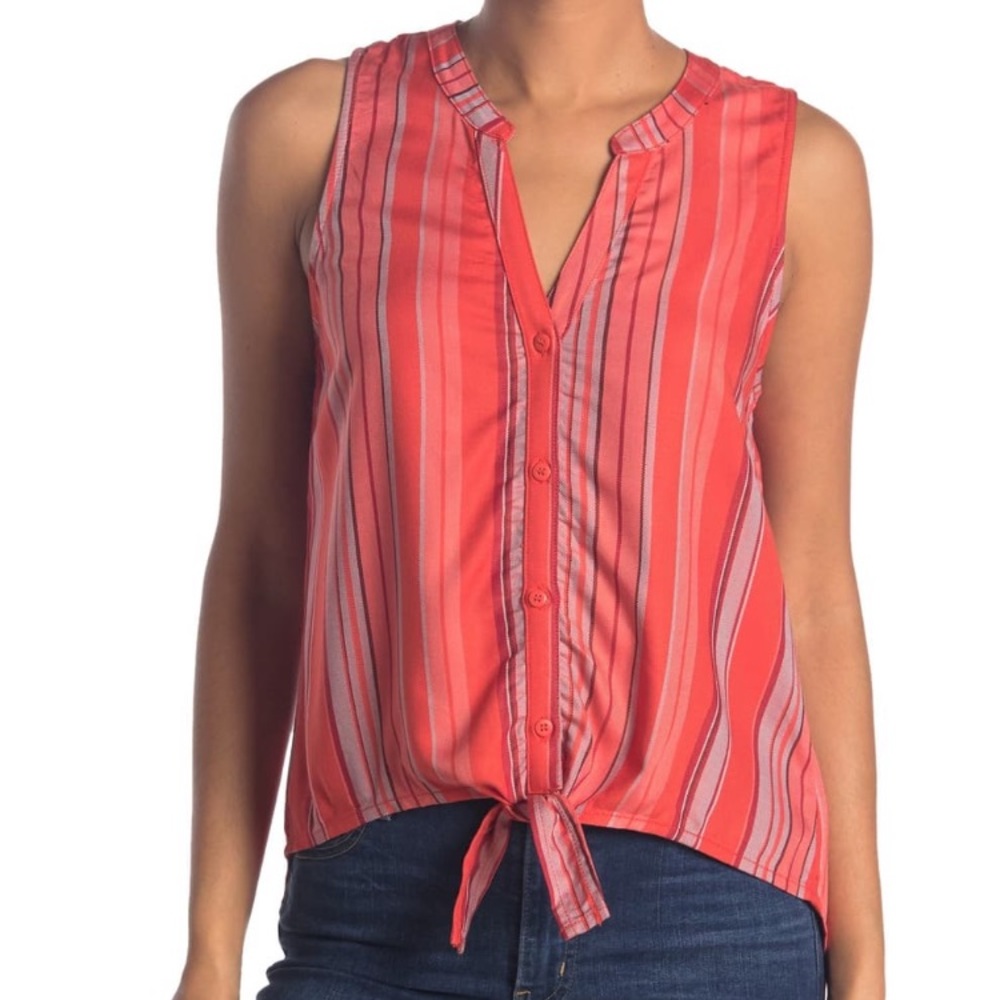 Sanctuary Sleeveless Stripe Front Tie Top